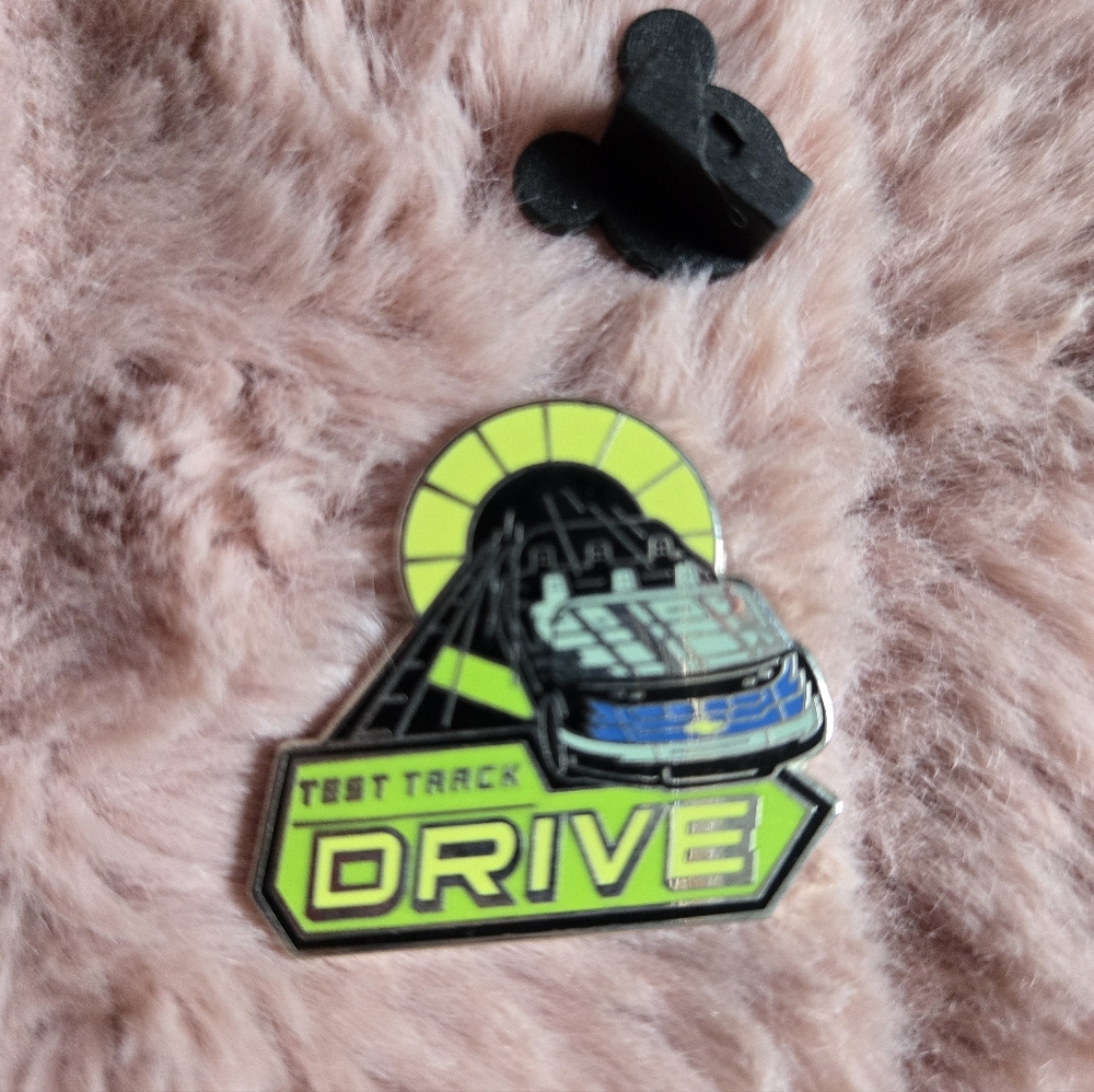 Test Track 'DRIVE' Enamel Pin - Neon Yellow & Blue